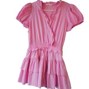 Idem Ditto Pink Tiered Ruffle Shorts Romper Medium Preppy Barbie Core Cottage